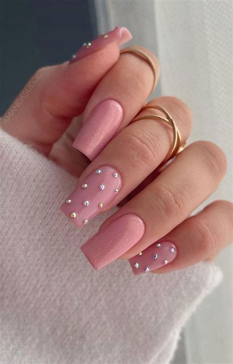 nude nails with rhinestones|106 Eye Catching Simple Rhinestone Nail Designs You Will.